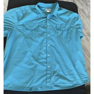 Men's Haband 4-XLarge Button-Up Snap Short Sleeve Pocketed Shirt Teal Blue